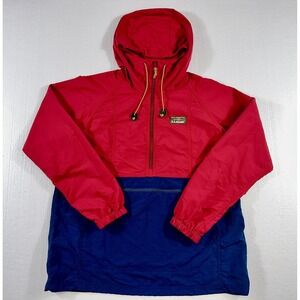 LL BEAN Mountain Classic Anorak Jacket Womens Medium Red Navy Pullover